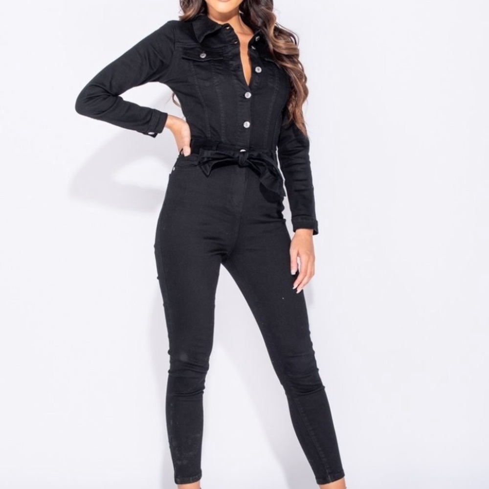 Black denim jumpsuit